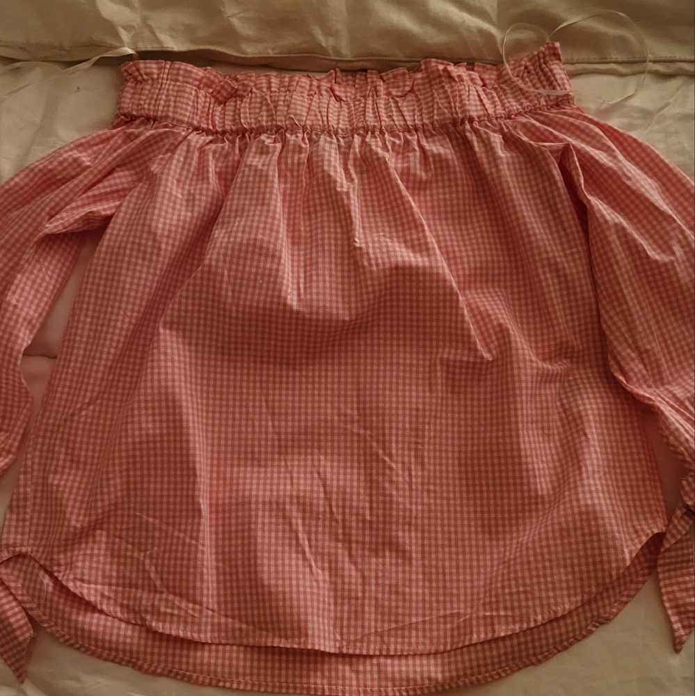 H&M Off shoulder gingham top pink